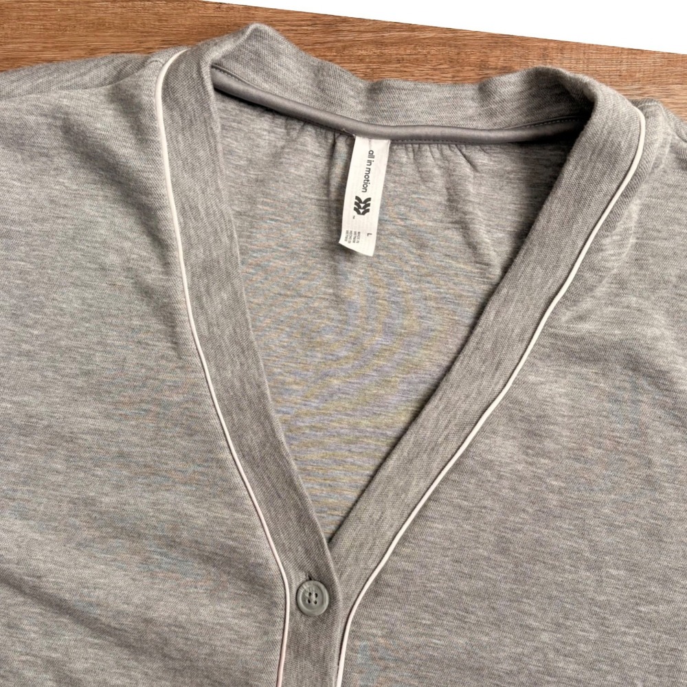 All In Motion Womens Gray Piped Button Front Cardigan Size L Athleisure Pockets